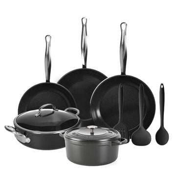GreenPan - Barcelona Pro All You Need 9-delige Pannenset 20/24/24/28/22 cm - 2 koekenpannen + stoofpan met deksel + wokpan + braadpan + 3-delige spatelset Pannenset GreenPan 