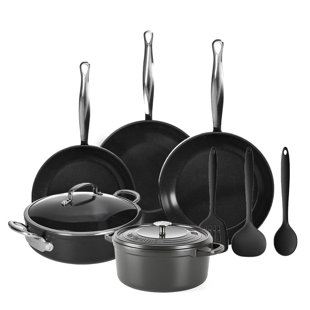 GreenPan - Barcelona Pro All You Need 9-delige Pannenset 20/24/24/28/22 cm - 2 koekenpannen + stoofpan met deksel + wokpan + braadpan + 3-delige spatelset Pannenset GreenPan 