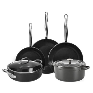 Batterie de cuisine GreenPan - Barcelona Pro XL 6 pièces (20/28/30/28/28 cm) : 2 poêles à frire, 1 cocotte avec couvercle, 1 wok et 1 plat à gratin.