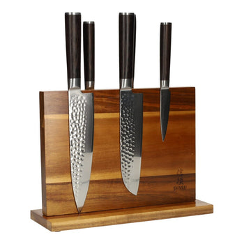Ensemble de 5 couteaux en acier damassé martelé BR + bloc magnétique pour couteaux Shinrai