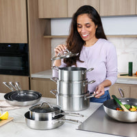 Cook & Pan - Ensemble de 9 poêles en acier inoxydable au miel