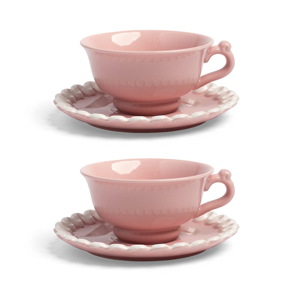 &Klevering - Kop en Schotel Whip - Roze - Set Van 2 Cappuccino kopjes &Klevering 