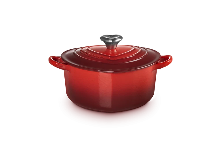 Le Creuset - Braadpan "Hart" in Geëmailleerd Gietijzer met RVS Hartjesknop Braadpan Le Creuset 