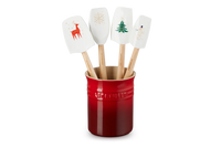 Le Creuset - Pot met 4 Spatels Kersenrood/ Wit Spatel Le Creuset 