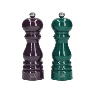 Peugeot - Coffret Moulin à Poivre et à Sel Paris 18 cm Aubergine et Vert Forêt