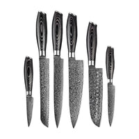 Shinrai Japan - Damast Pakka Wood 6-delige Messenset + Magnetisch Messenblok Scalae - Acacia hout Shinrai Japan 