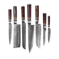 Shinrai Japan - Micarta Jewels 7-delige Damascus Messenset + Magnetisch Messenblok Scalae - Acacia hout Shinrai Japan 