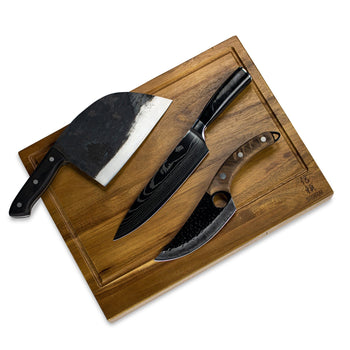 Couteaux Shinrai - Ensemble de 3 couteaux marron + planche à découper