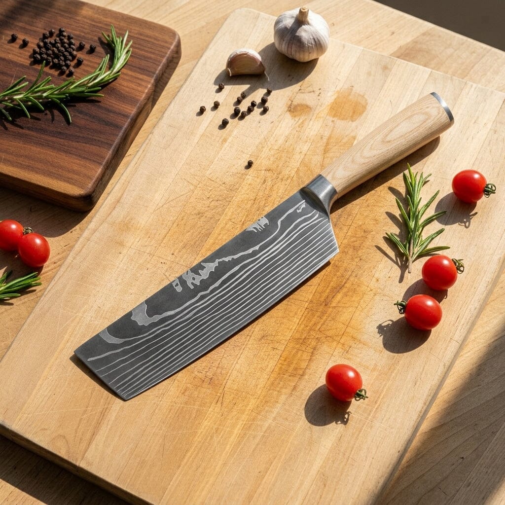 Shinrai Knives - Akari Damascus Print 6-delige Messenset + Messenblok Robur Messenset met blok Shinrai Knives 
