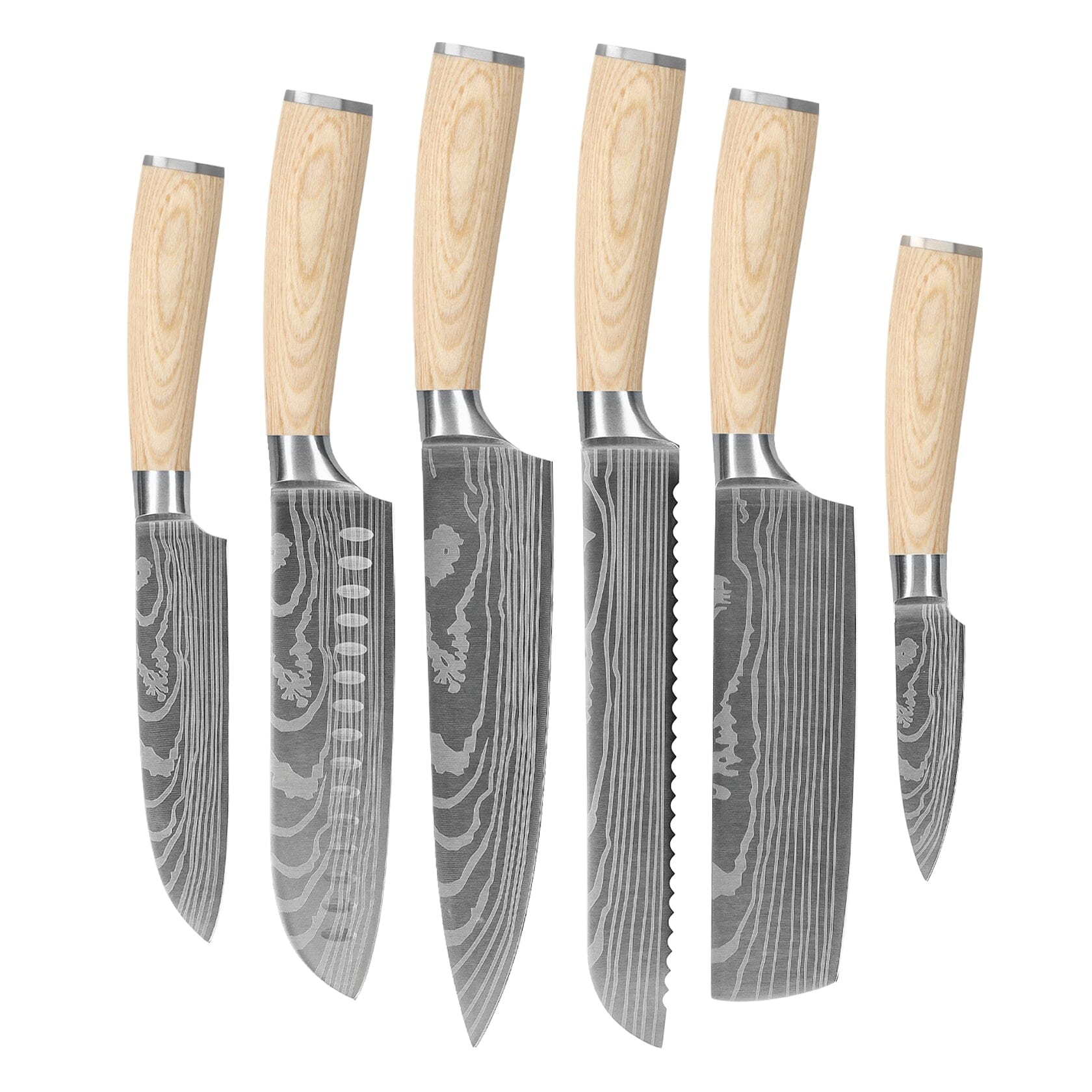 Shinrai Knives - Akari Damascus Print 6-delige messenset Messenset Shinrai Knives 
