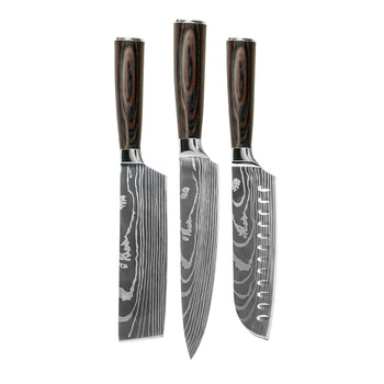Couteaux Shinrai - Coffret de 3 couteaux à motif damassé