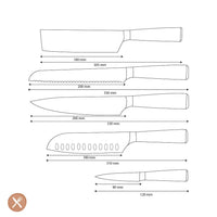 Couteaux Shinrai - Ensemble de couteaux 5 pièces imprimé Damas - Couteau de chef + Couteau à pain + Nakiri + Santoku + Couteau d'office Ensemble de couteaux Shinrai Knives