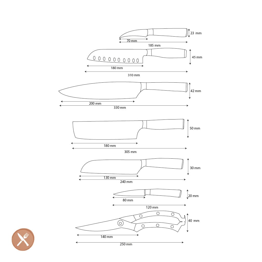 Shinrai Knives - Damascus Print 6-delige Messenset + Gratis Wildschaar Messenset Shinrai Knives 