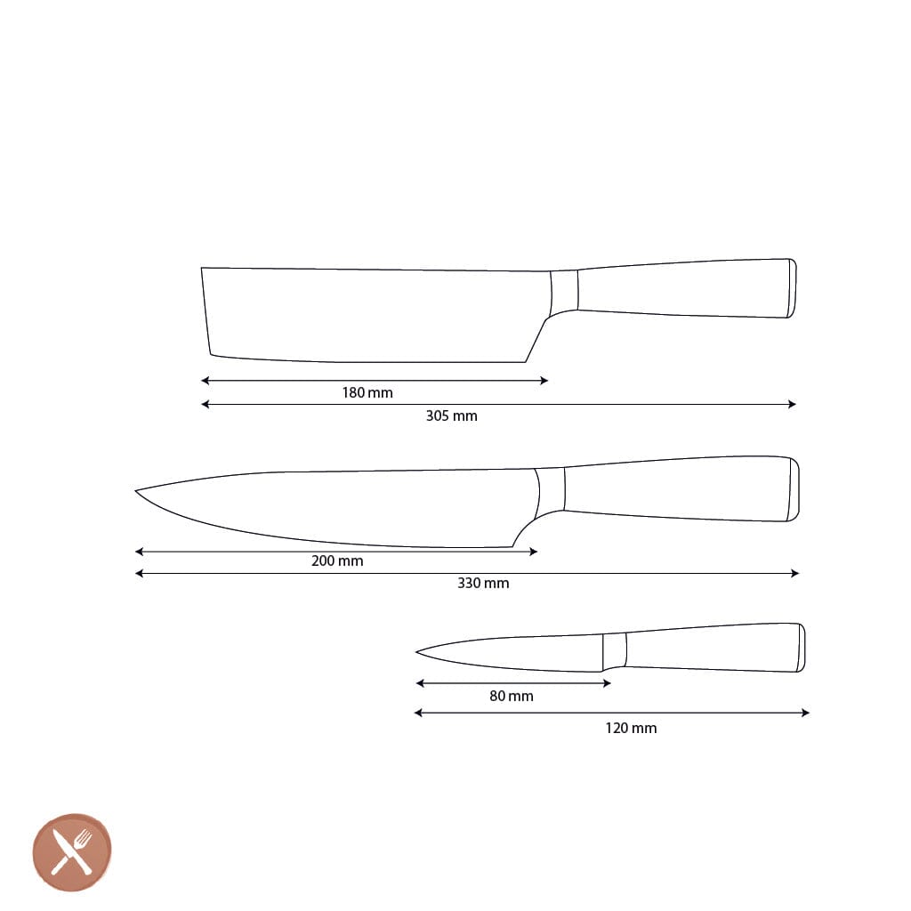 Shinrai Knives - Damascus Print Epoxy Sapphire 3-delige Messenset - Koksmes + Nakiri + Schilmes Messenset Shinrai Knives 