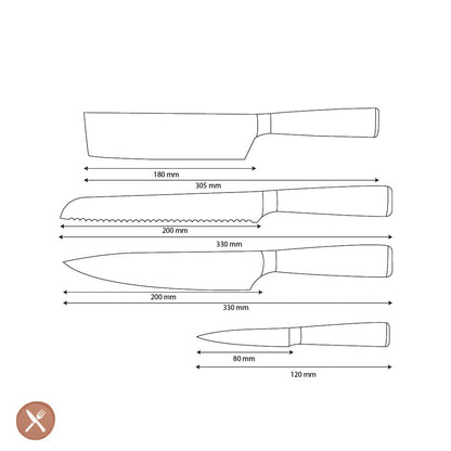 Shinrai Knives - Damascus Print Epoxy Sapphire 4-delige Messenset - Koksmes + Broodmes + Nakiri + Schilmes Messenset Shinrai Knives 