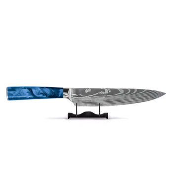 Couteau de chef Shinrai Knives - Époxy saphir imprimé Damas, 20 cm