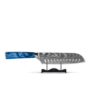 Couteaux Shinrai - Damascus Print Epoxy Sapphire Santoku couteau 18 cm Couteau Santoku Shinrai Knives