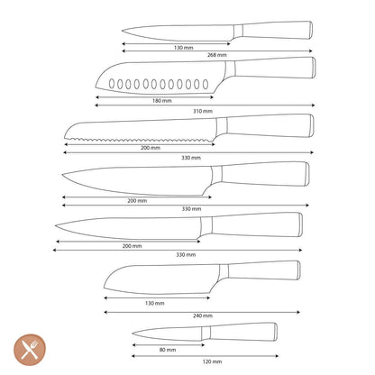 Shinrai Knives - Damascus Print Mega Bundel - All you need Messenset met blok, snijplank en slijpsteen Shinrai Knives 