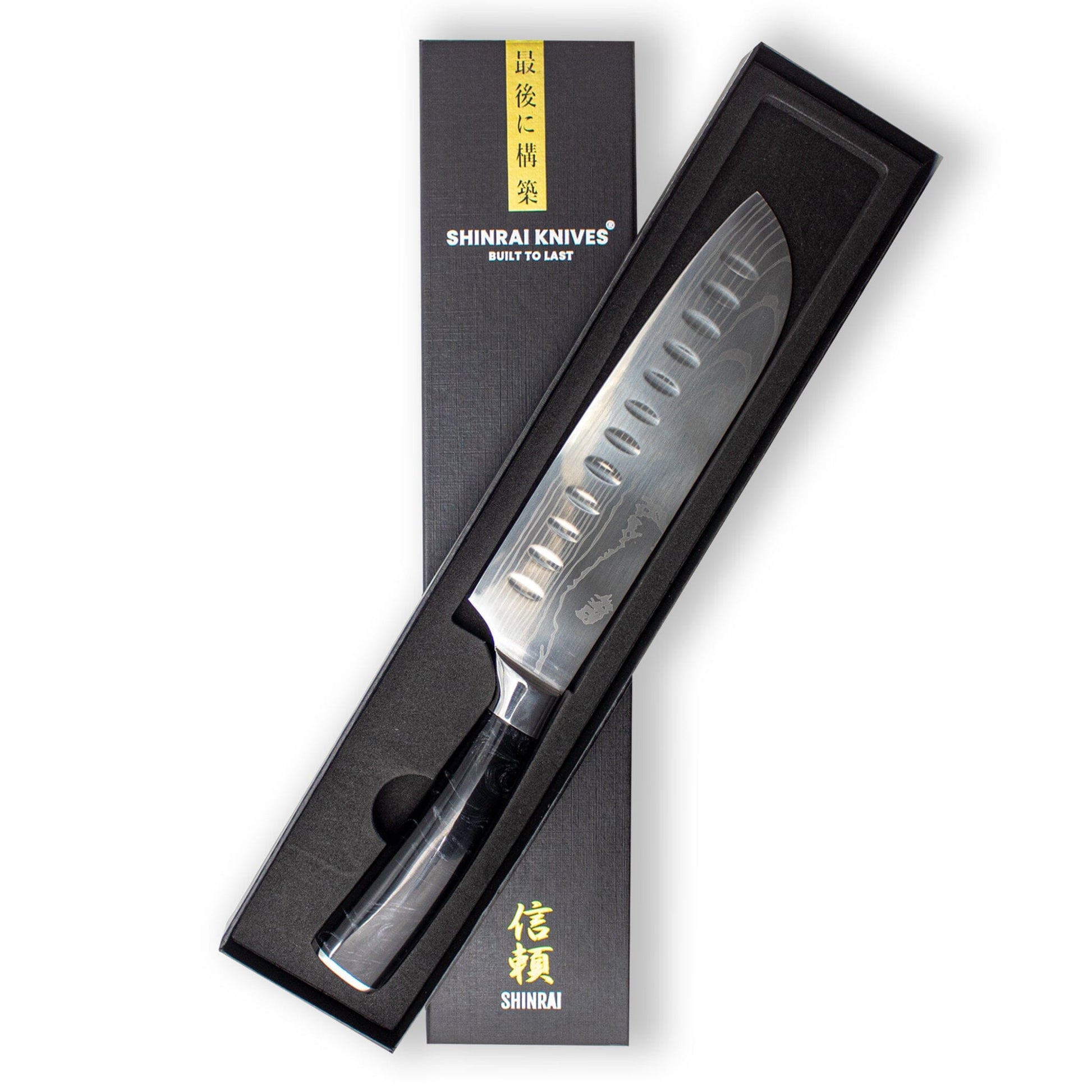 Shinrai Knives - Damascus Print Onyx Epoxy Santoku mes 18cm Santokumes Shinrai Knives 