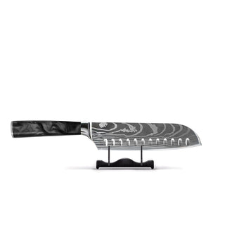 Couteau Santoku Shinrai Knives - 18 cm, en résine époxy onyx à motif damassé