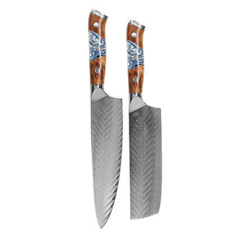Couteaux Shinrai - Coffret Eclipse 2 pièces en acier damassé - Couteau de chef + Couteau Nakiri
