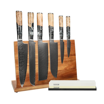 Couteaux Shinrai - Coffret de 6 couteaux en époxy onyx + bloc à couteaux + pierre à aiguiser