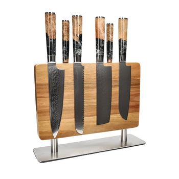 Couteaux Shinrai - Coffret de 6 couteaux en époxy onyx + bloc à couteaux - Couteaux Shinrai découpés à l'emporte-pièce