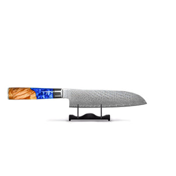 Couteaux Shinrai - Coffret de 6 couteaux damassés en époxy saphir