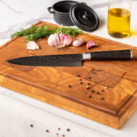Couteaux Shinrai - Coffret de 2 couteaux en acier damassé martelé BR - Couteau de chef + couteau à pain