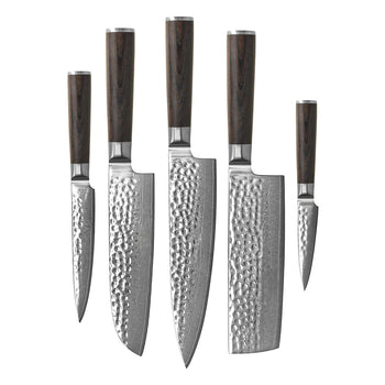 Couteaux Shinrai - Coffret de 5 couteaux martelés Damast BR
