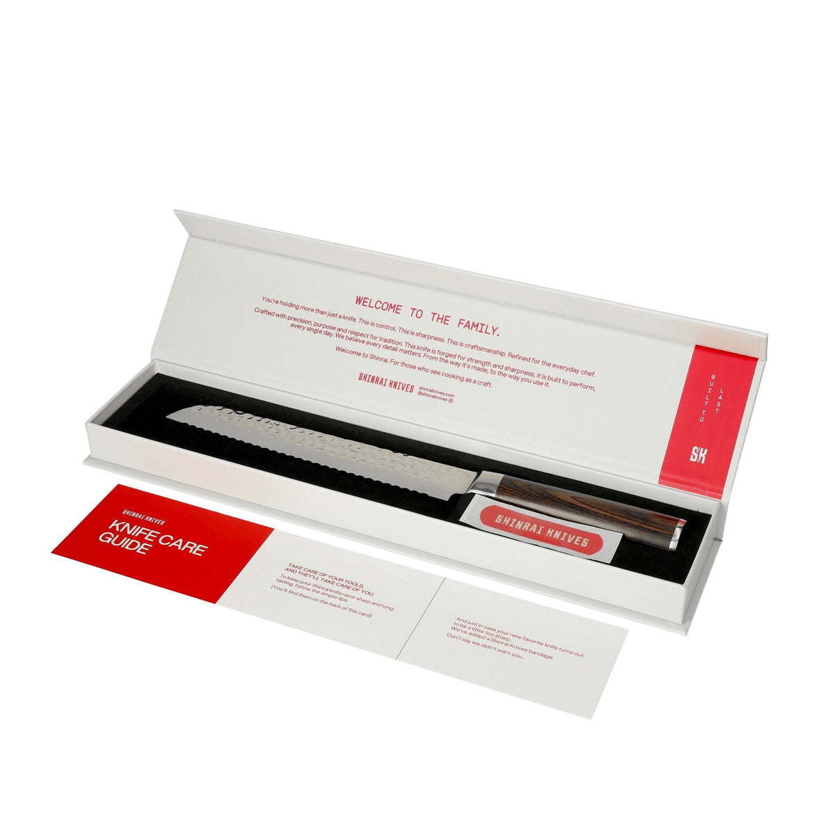 Shinrai Knives - Ensemble de 2 couteaux en damas martelé BR - Couteau de chef + Couteau à pain
