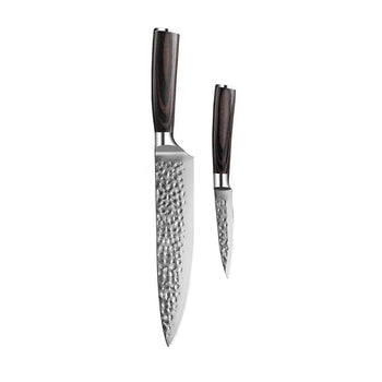 Couteaux Shinrai - Coffret de 2 couteaux en acier inoxydable martelé - Couteau de chef + Couteau d'office