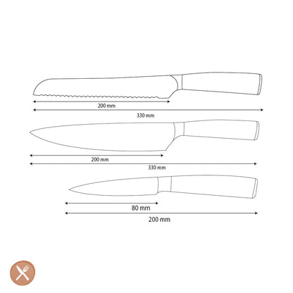 Shinrai Knives - Hammered RVS 3-delige Messenset - Koksmes + Broodmes + Schilmes Messenset Shinrai Knives 
