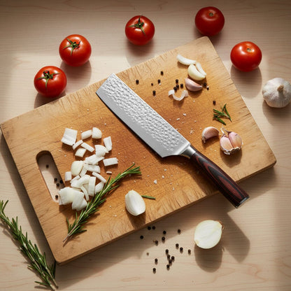 Shinrai Knives - Hammered RVS 3-delige Messenset - Koksmes + Nakiri + Schilmes Messenset Shinrai Knives 