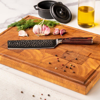 Shinrai Knives - Hammered RVS 5-delige Messenset - Koksmes + Broodmes + Nakiri + Kleine Santoku + Schilmes Messenset Shinrai Knives 