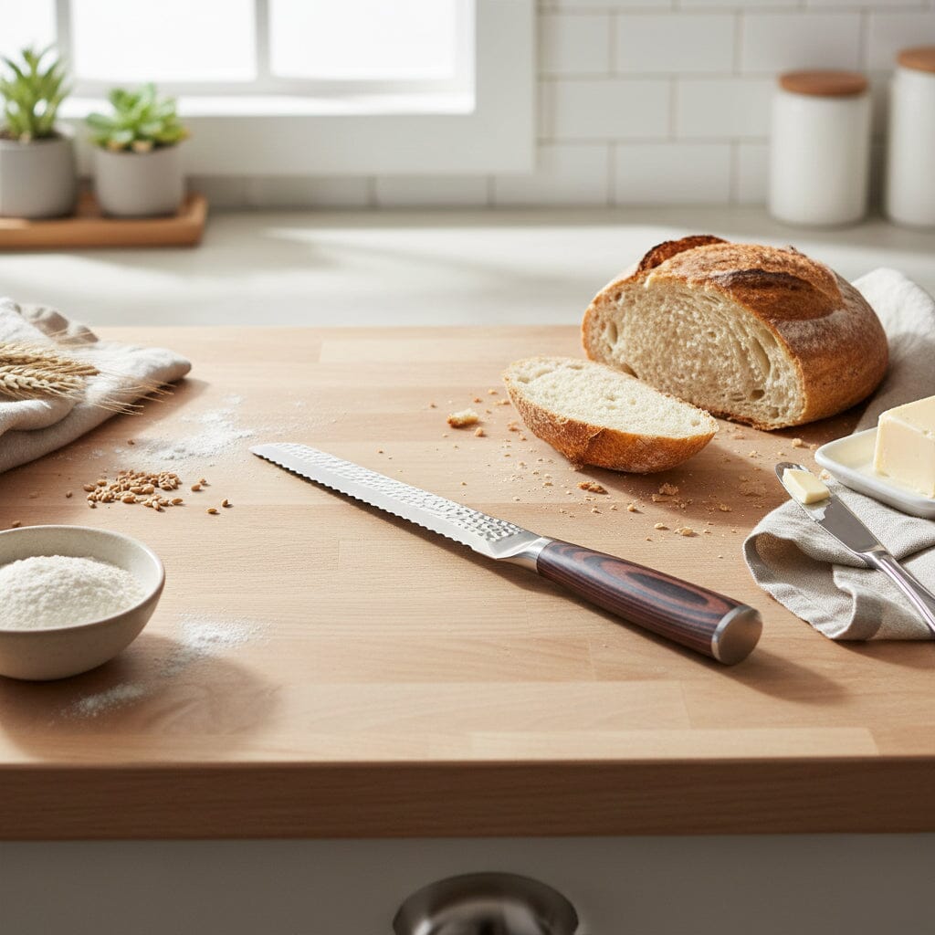 Shinrai Knives - Hammered RVS Broodmes 20 cm Broodmes Shinrai Knives 