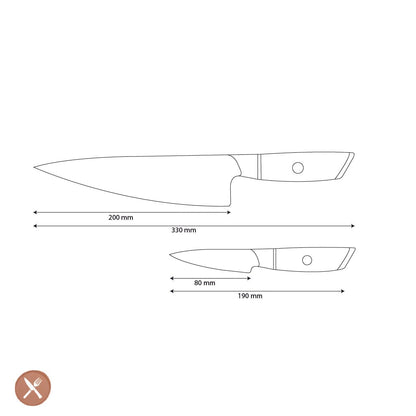Shinrai Knives - Hikari Damascus 2-delige set - Koksmes + Schilmes Messenset Shinrai Knives 
