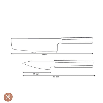 Shinrai Knives - Kigami Exclusive Damascus 2-delige set - Nakiri + Schilmes Messenset Shinrai Knives 