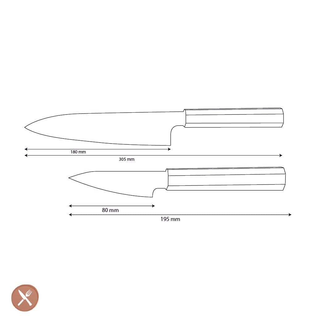 Shinrai Knives - Kigami Exclusive Damascus 2-delige set - Santoku + Schilmes Messenset Shinrai Knives 