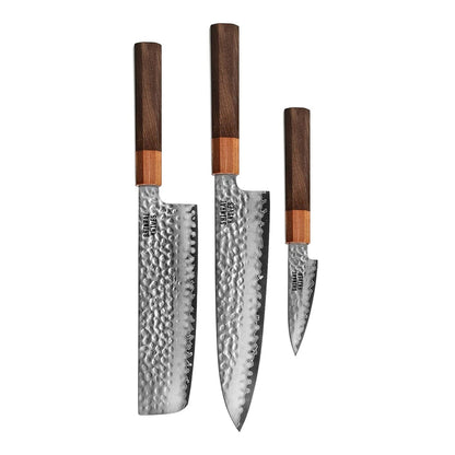 Shinrai Knives - Kigami Exclusive Damascus 3-delige set - Koksmes + Nakiri + Schilmes Messenset Shinrai Knives 
