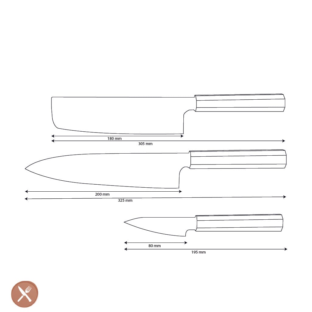 Shinrai Knives - Kigami Exclusive Damascus 3-delige set - Koksmes + Nakiri + Schilmes Messenset Shinrai Knives 