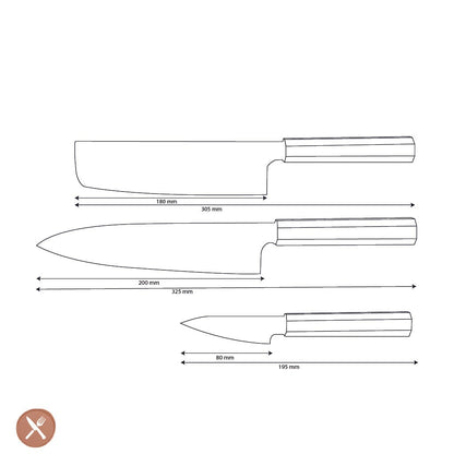 Shinrai Knives - Kigami Exclusive Damascus 3-delige set - Koksmes + Nakiri + Schilmes Messenset Shinrai Knives 