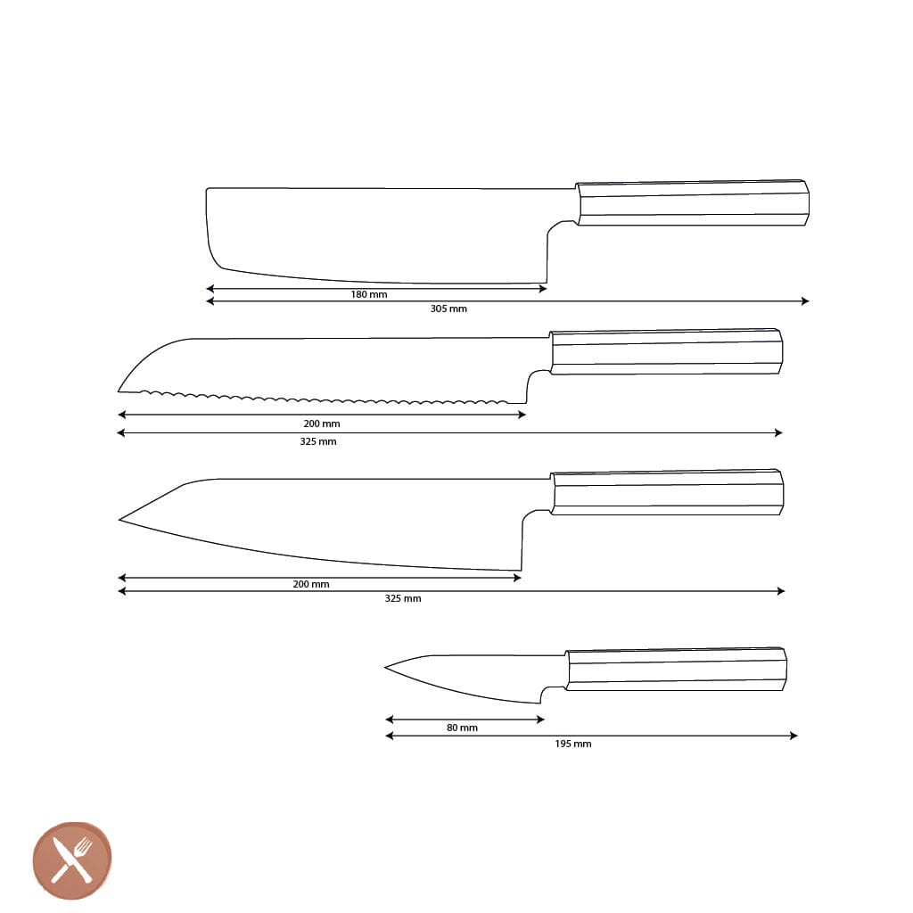 Shinrai Knives - Kigami Exclusive Damascus 4-delige set - Kiritsuke + Broodmes + Nakiri + Schilmes Messenset Shinrai Knives 