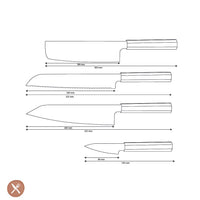 Shinrai Knives - Kigami Exclusive Damascus 4-delige set - Kiritsuke + Broodmes + Nakiri + Schilmes Messenset Shinrai Knives 