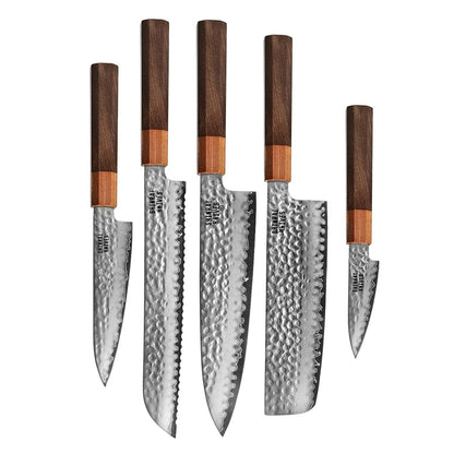 Shinrai Knives - Kigami Exclusive Damascus 5-delige set - Koksmes + Broodmes + Nakiri + Officemes + Schilmes Messenset Shinrai Knives 