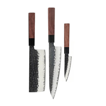 Couteaux Shinrai - Ensemble de couteaux damas Kurayami 3 pièces - Couteau de chef + Nakiri + Couteau d'office Ensemble de couteaux Couteaux Shinrai