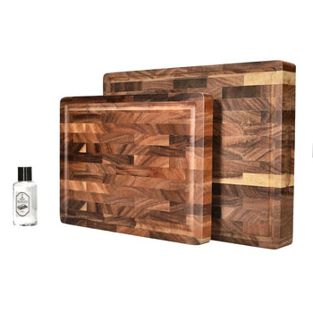 Planche à découper de luxe en noyer massif (bois de bout) - Coffret Shinrai Knives - Ensemble de planches à découper en bois Shinrai Knives