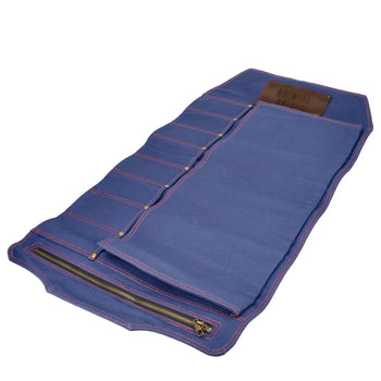 Couteaux Shinrai - Étui à couteaux en toile et cuir de haute qualité, bleu foncé