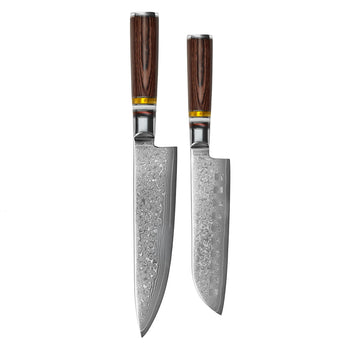 Couteaux Shinrai - Coffret de 2 couteaux damas Micarta Jewels - Couteau de chef + couteau Santoku