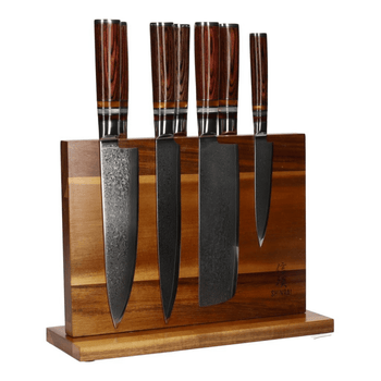 Couteaux Shinrai - Coffret de 7 couteaux damas Micarta Jewels + Bloc magnétique double face